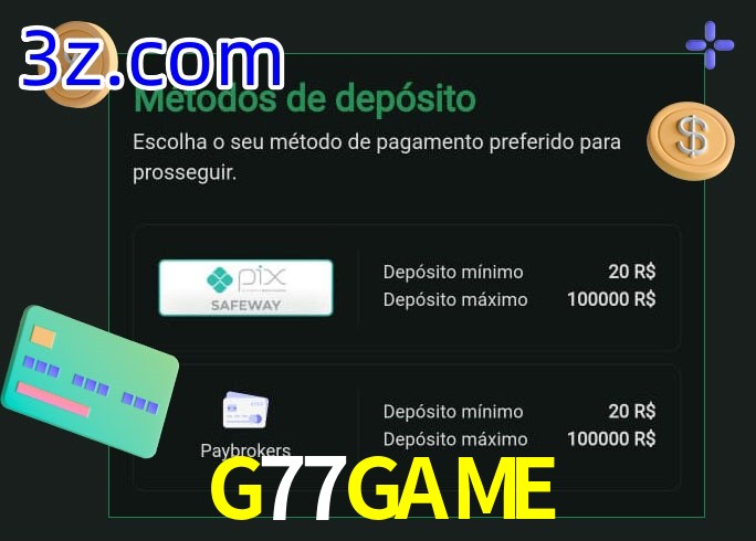 O cassino G77GAME oferece uma grande variedade de métodos de pagamento